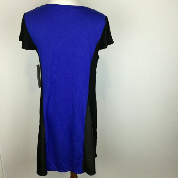 Kensie Cap Sleeve Dress Faux Leather Color… - Picture 3 of 4